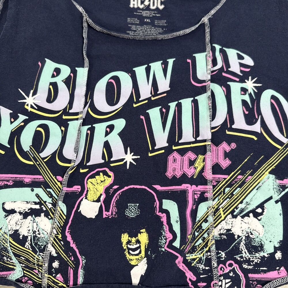 AC/DC Shirt Blow Up Your Video Women's Cropped Tank Top Black 2XL Cotton Blend - Picture 2 of 8